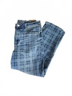 American Eagle Blue Plaid High Waist Mom Jean